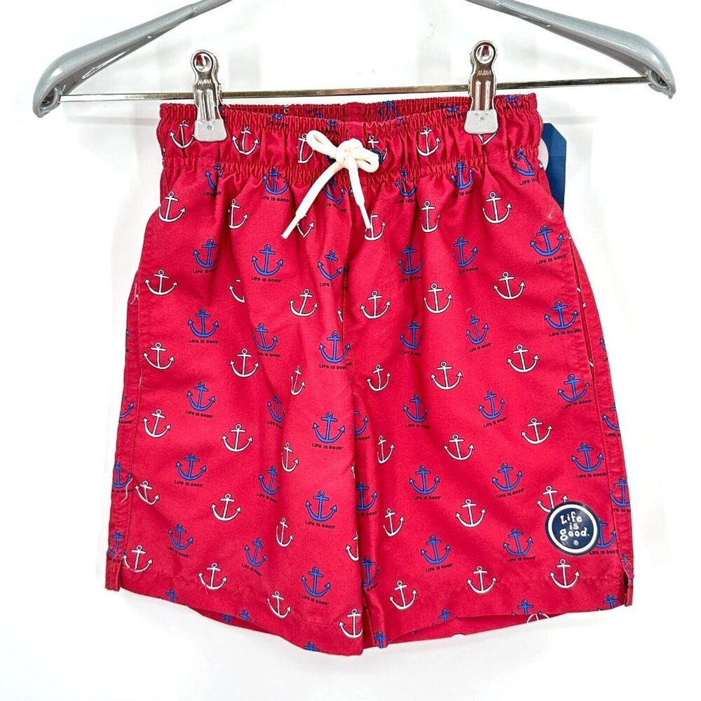 Life is Good Boy's Anchor Swim Trunk in Red Combo sz 4/5 NWT